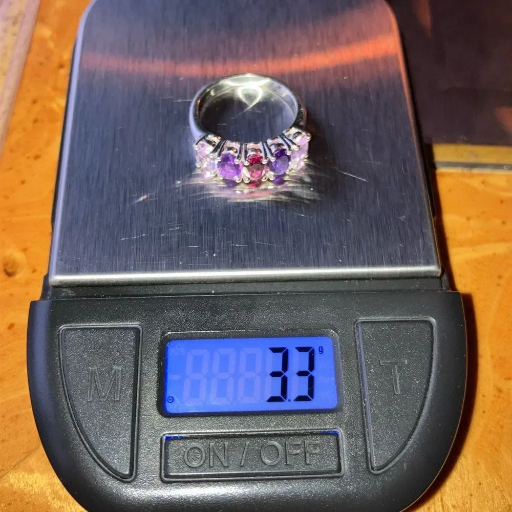 Natural Garnet Amethyst Sterling Silver Ring Size 5.75